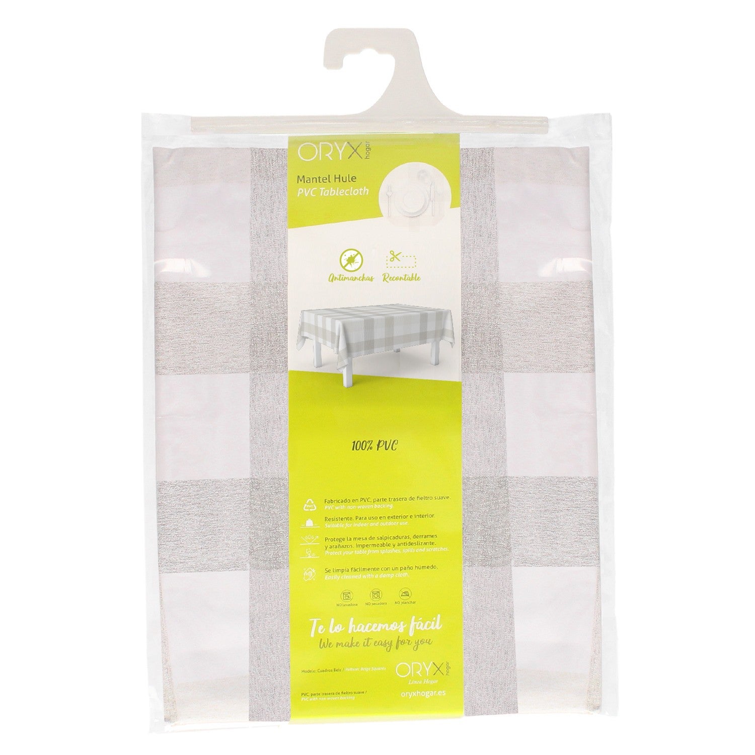 Mantel Hule Rectangular Cuadros Beige Impermeable Antimanchas PVC 140x250 cm. Recortable Uso Interior y Exterior - 4
