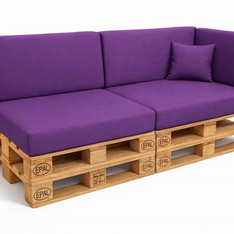 Zestaw 6 poduszek na palety ogrodowe 120×50×10 cm – siedzisko i oparcie 120×40×10 cm, grube i wytrzymałe, fioletowe