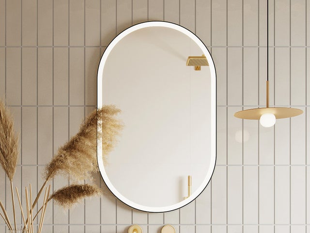 Lustro łazienkowe podświetlane owalne przeciwparowe z czarną ramą 60 x 90 cm - ALARICO