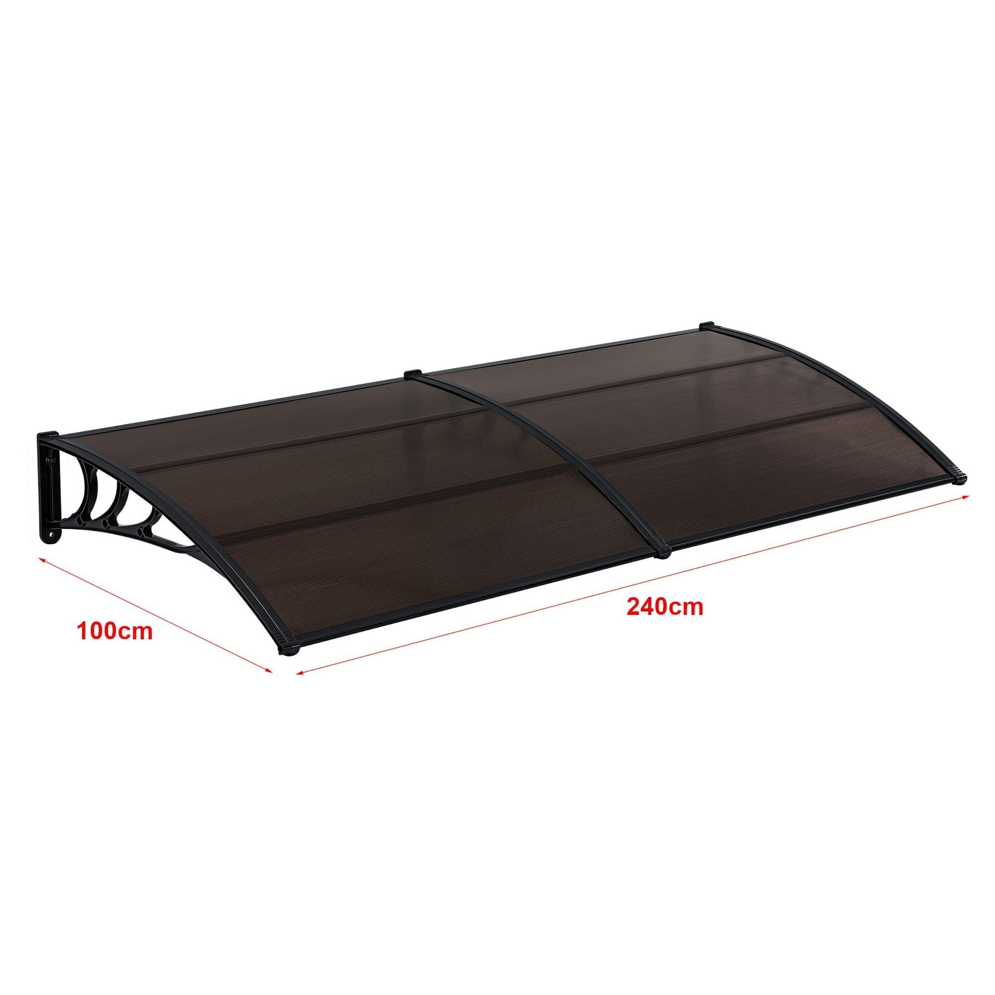 Cobertura de porta em alumínio policarbonato ABS resistente às intempéries 240 x 100 cm preto e marrom 03 03_0004672 - 2