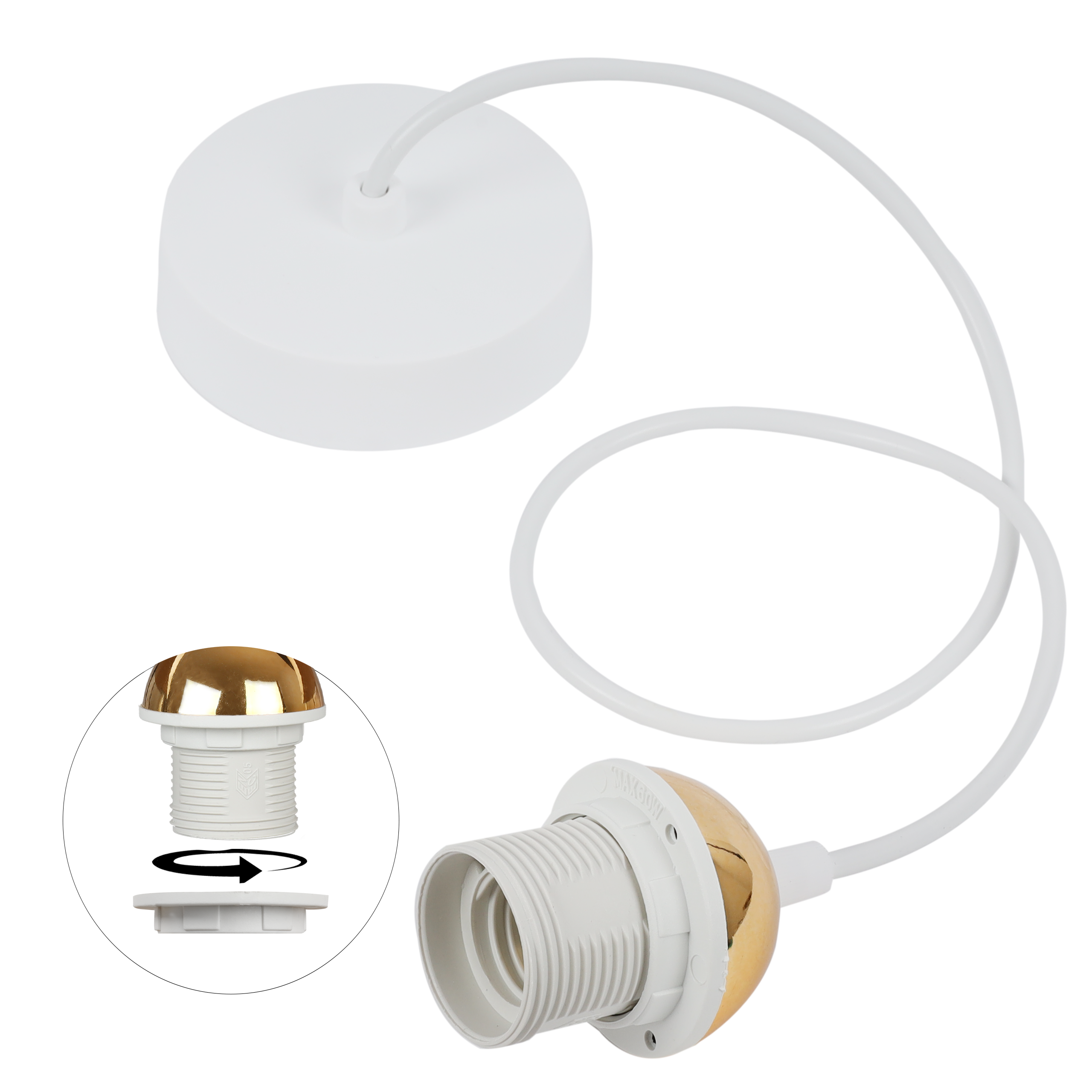 Zawiesie do lampy wiszącej 100cm oprawka stożek E27 biały/złoty