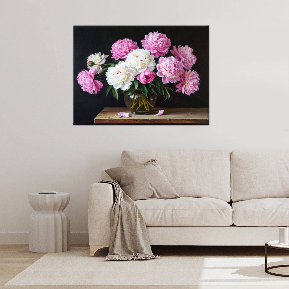 Obraz do salonu sypialni jadalni kuchni, Piwonie bukiet kwiatów w wazonie 90x60