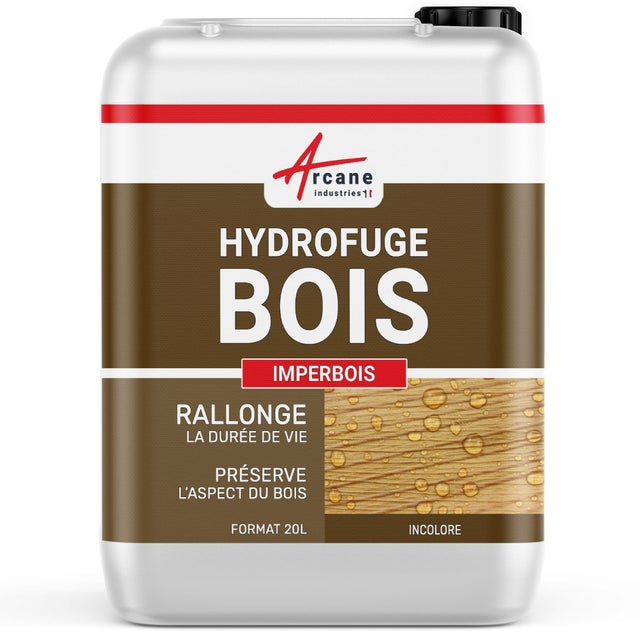 Hydrofuge Bois - Hydrofuge Terrasse Bois - Imperméabilisant Bois Extérieur - Traitement Terrasse Bois - 20 L (jusqu'à 100 m²) - ARCANE INDUSTRIES