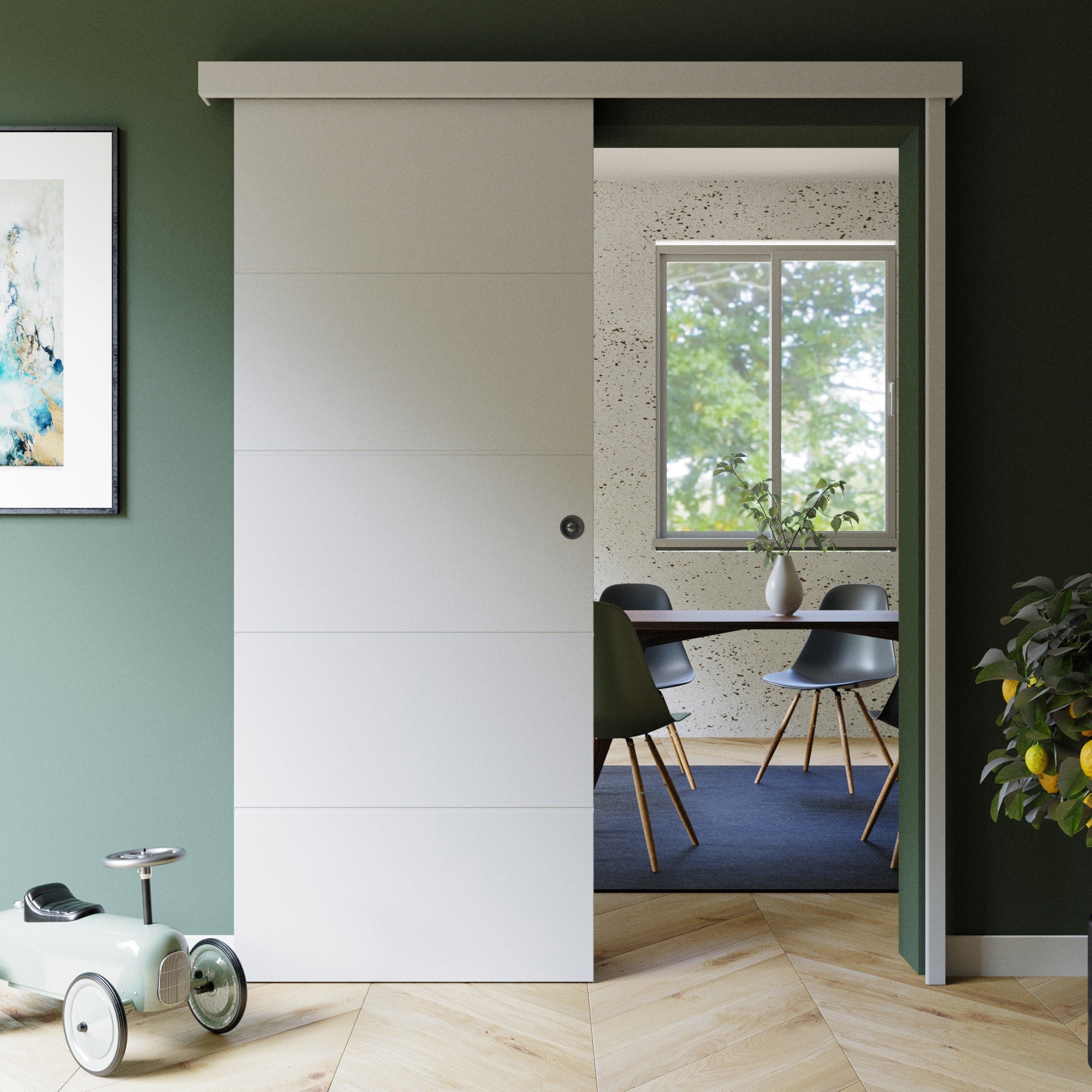 Porte Coulissante avec Rail + Serrure - Prépeinte Ligne 83 cm - 3