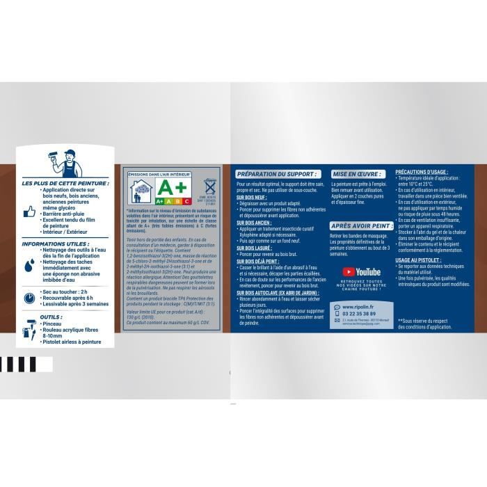 RIPOLIN Peinture pour bois intérieur et extérieur - Gris clair Ral 7035 satin - 2,5 L - 7