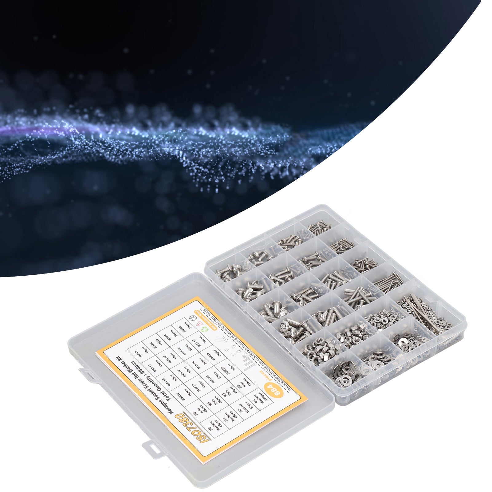 Kit 884 uds tornillos hexagonales M2–M5 acero inoxidable 304 + arandelas + 4 llaves Allen + estuche - 8