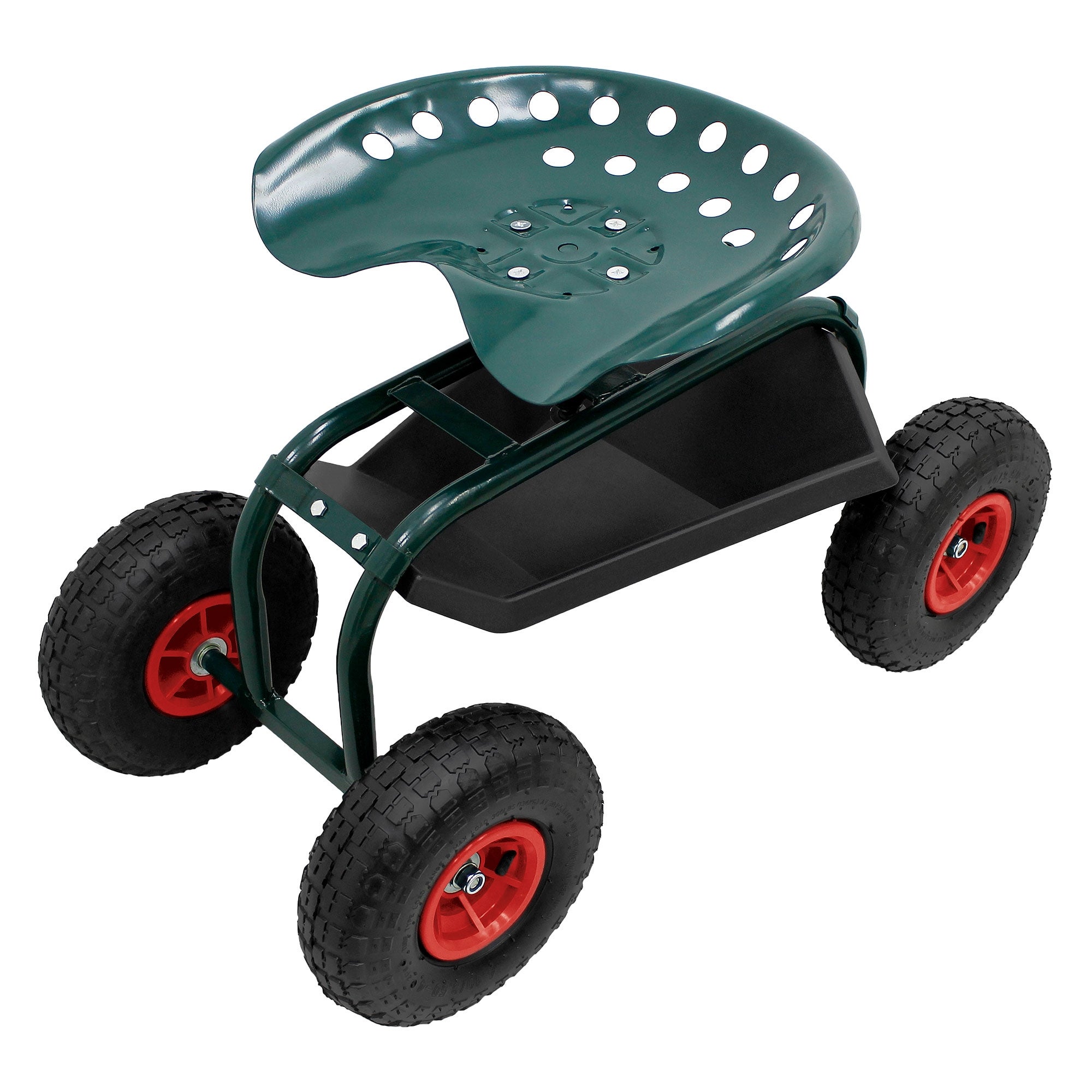 Scaun de gradina ECD Germany cu roti late , spatar rotativ 360° si reglabil pe inaltime, carucior din otel cu capacitate de pana la 150 kg