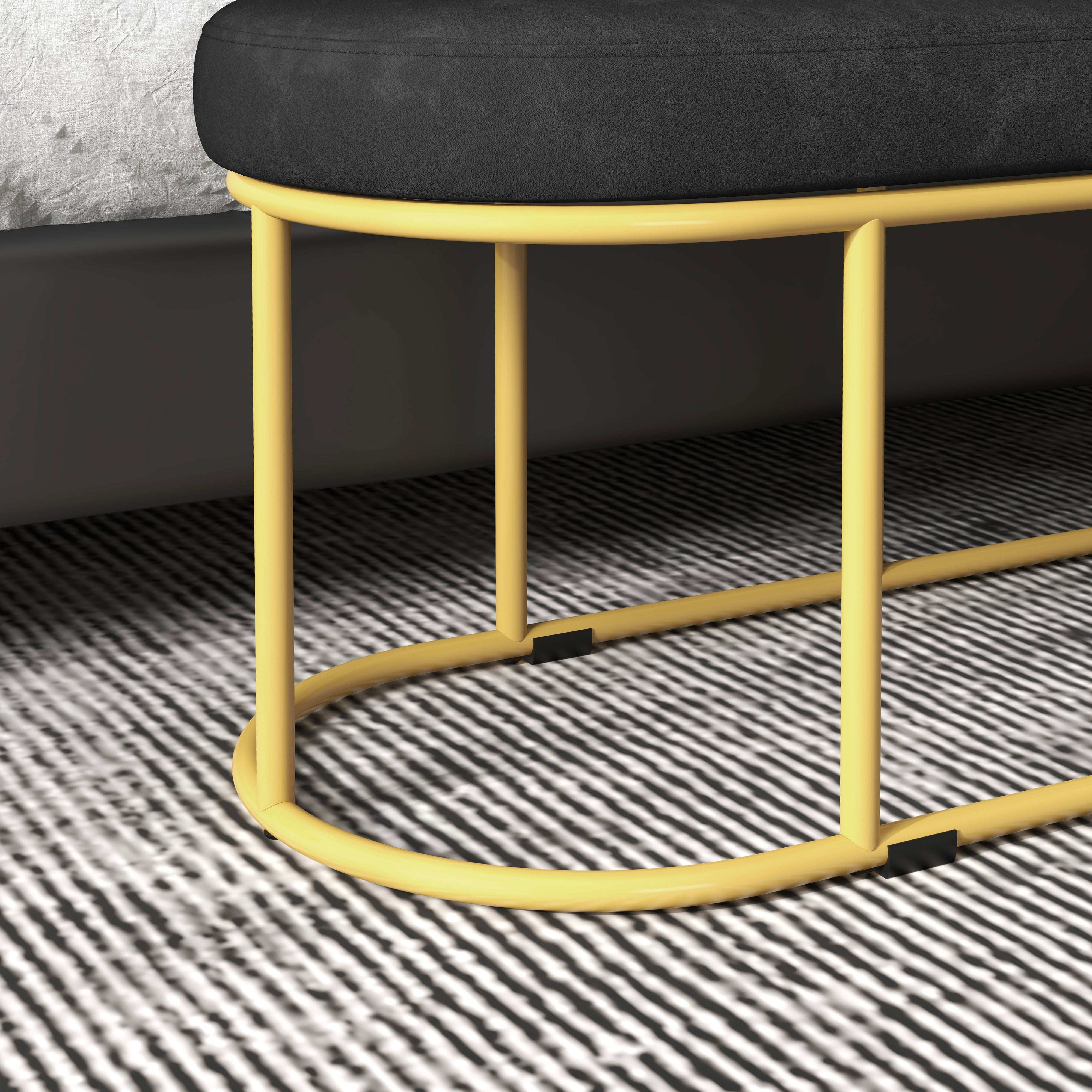 Banc rembourré aspect velours, banc, banc de lit, coiffeuse Banc, banc d'entrée pour salon, jusqu'à 200 kg, acier, noir - 7