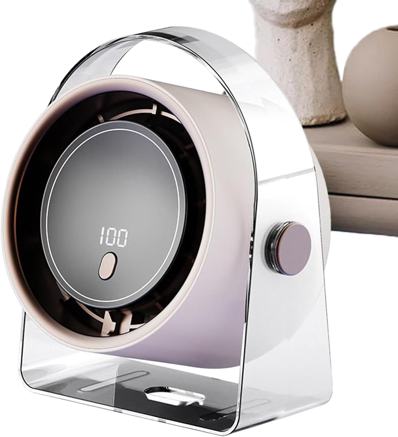 13,5 x 9,5 x 17 cm Bezłopatkowy wentylator stołowy z akumulatorem do podróży, domu i na zewnątrz, beżowy