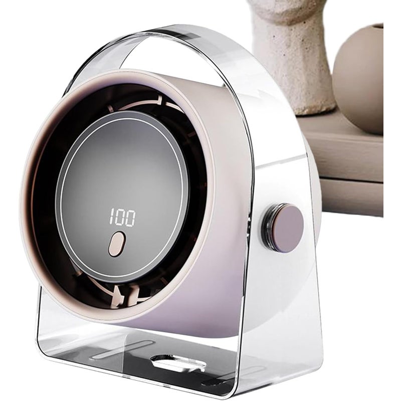 Wentylator stołowy bezłopatkowy z akumulatorem, 13,5 x 9,5 x 17 cm, do podróży, domu i użytku na zewnątrz, beżowy