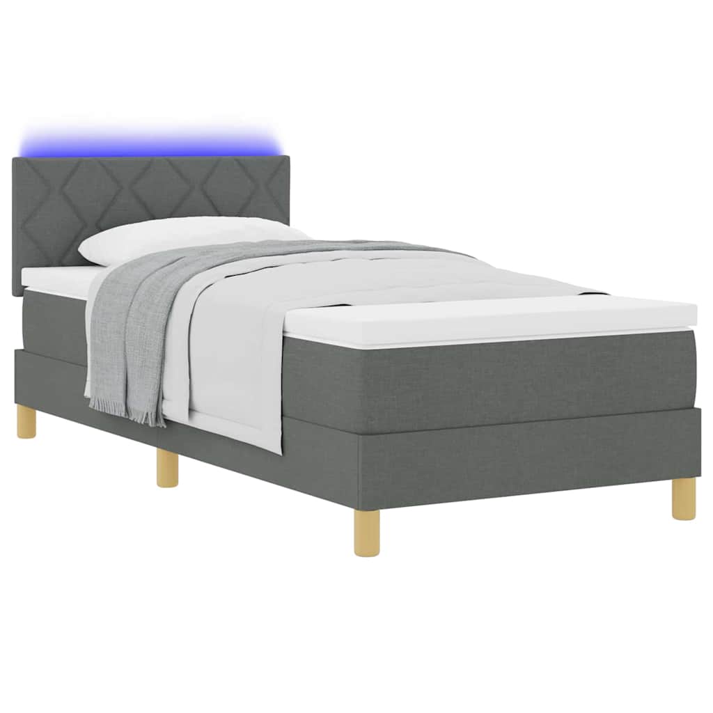 Cadre de lit avec matelas Gris foncé 90 x 200 cm tissu - 3