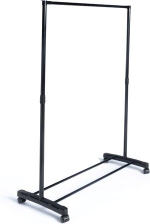 Burro De Ropa Con Ruedas - Perchero Negro Moderno, 75x157x42 Cm, 2 Barras Para Zapatos
