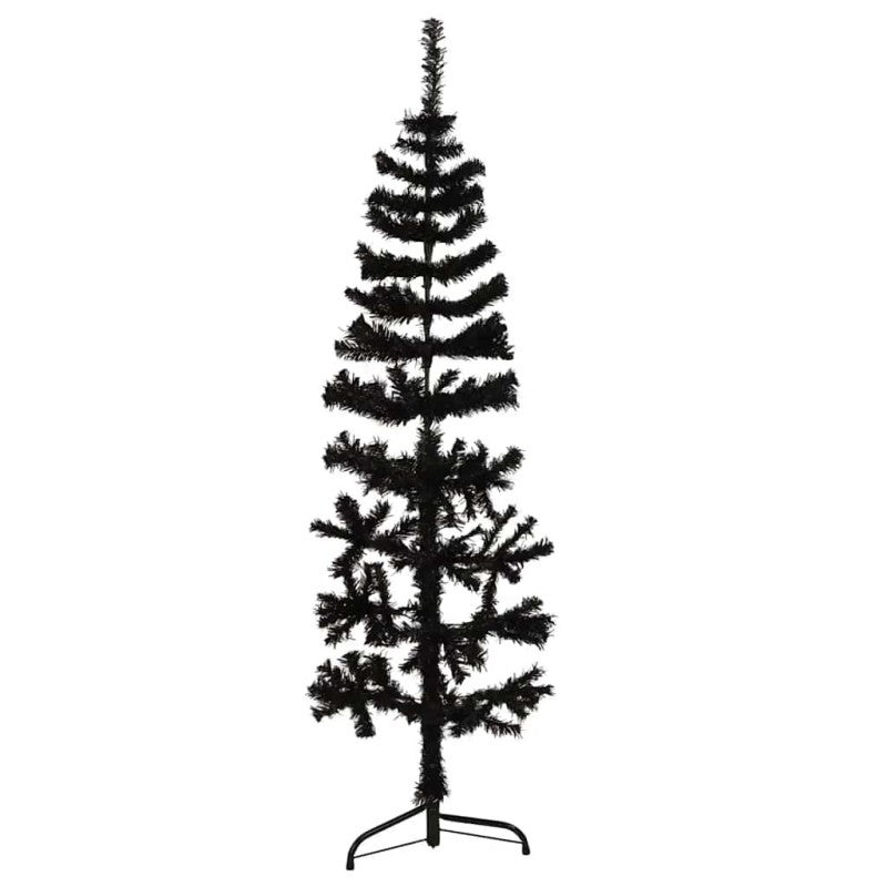 Smukła choinka połówka ze stojakiem, sztuczna, czarna, 120 cm vidaXL