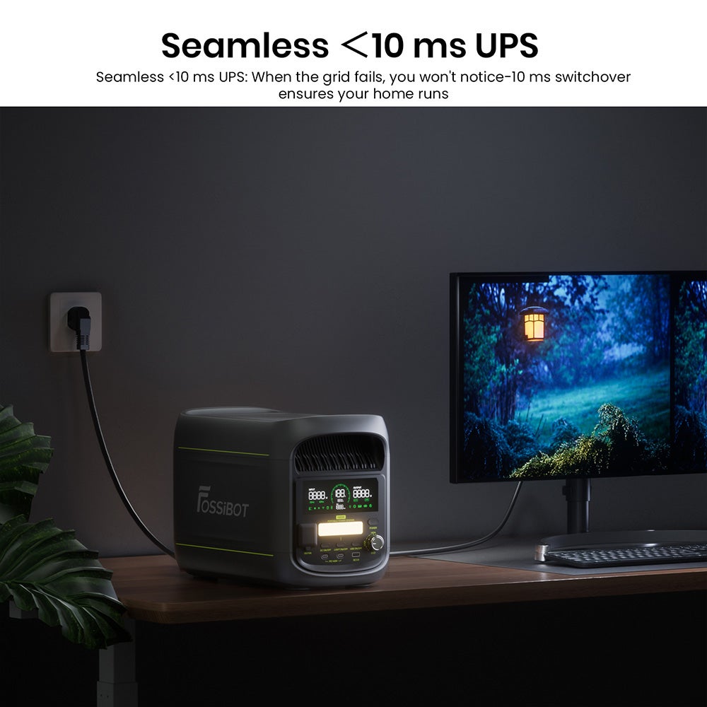 Station d'Énergie Portable FOSSiBOT F1800 - 1024 Wh, sortie CA 1800 W, charge ultra-rapide CA 1200 W et solaire 500 W, ports USB/Type-C/allume-cigare - 8