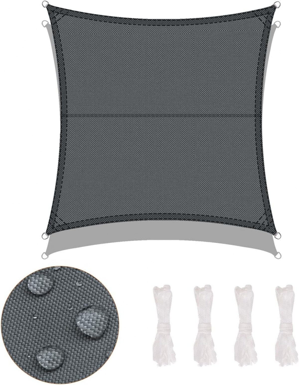 Voile d'ombrage 3x3m Rectangulaire Imperméable à l'eau PES Toile d'ombrage Anthracite avec 95% de Protection UV pour Patio Extérieur Jardin - 2
