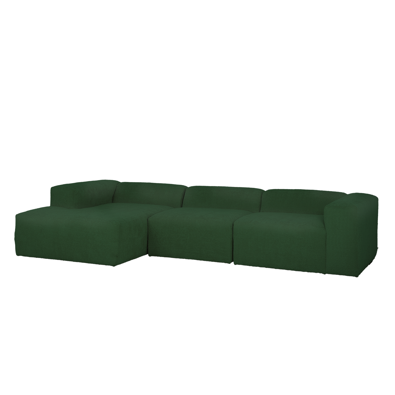 Berta - sofá de 3 módulos con chaise longue izquierdo de bouclé verde 330x70x172cm - decowood