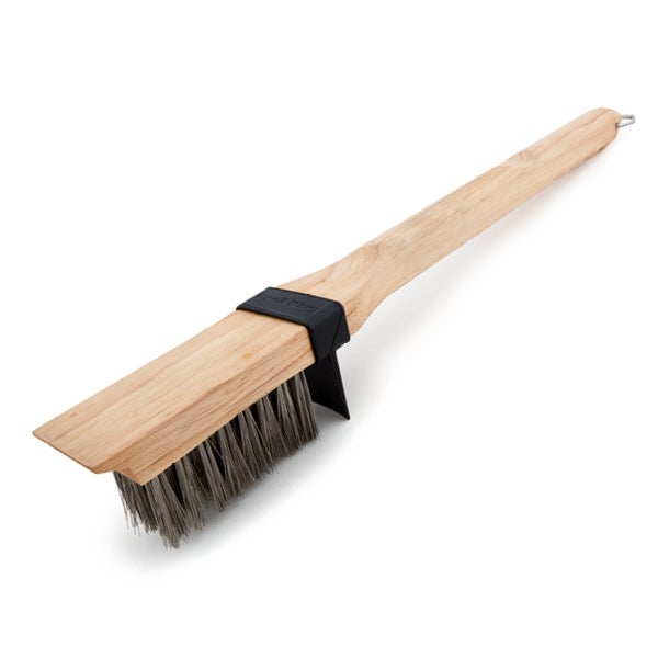 BBQ-Aid - Spazzola e raschietto per barbecue con manico in legno estensibile, grande e setole in acciaio inox, senza graffi per qualsiasi griglia: Char Broil & Ceramica