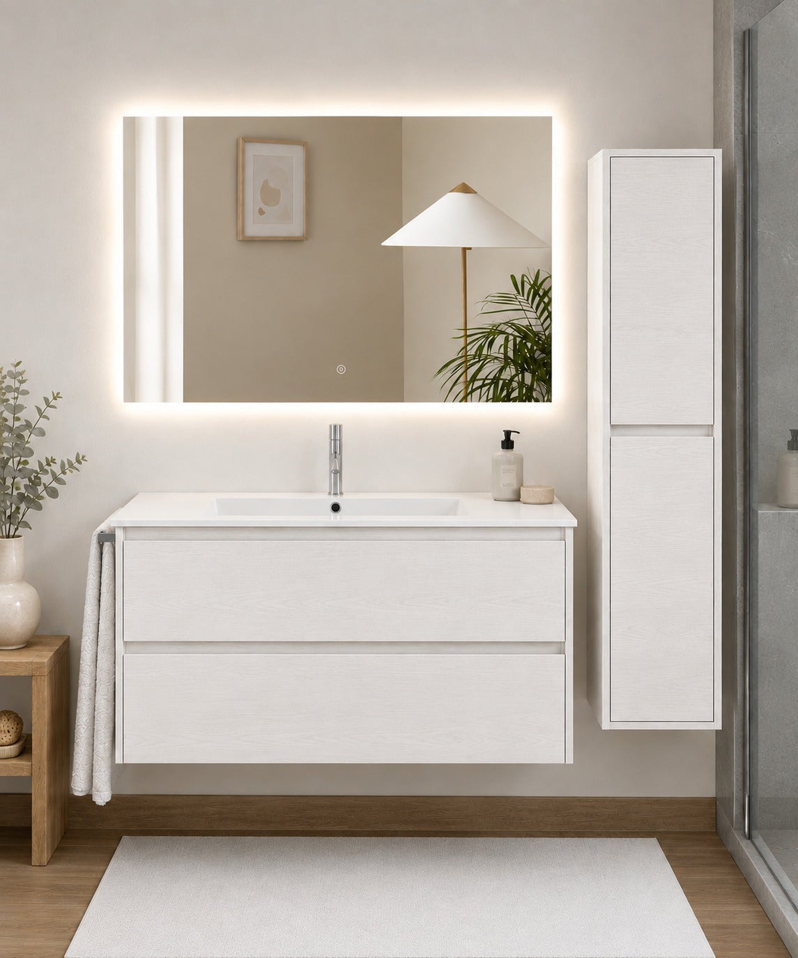 Mobilier de baie cu lavoar ORIGENBATH IBIZA fără oglindă 50x40 cm alb nordic cu coloană
