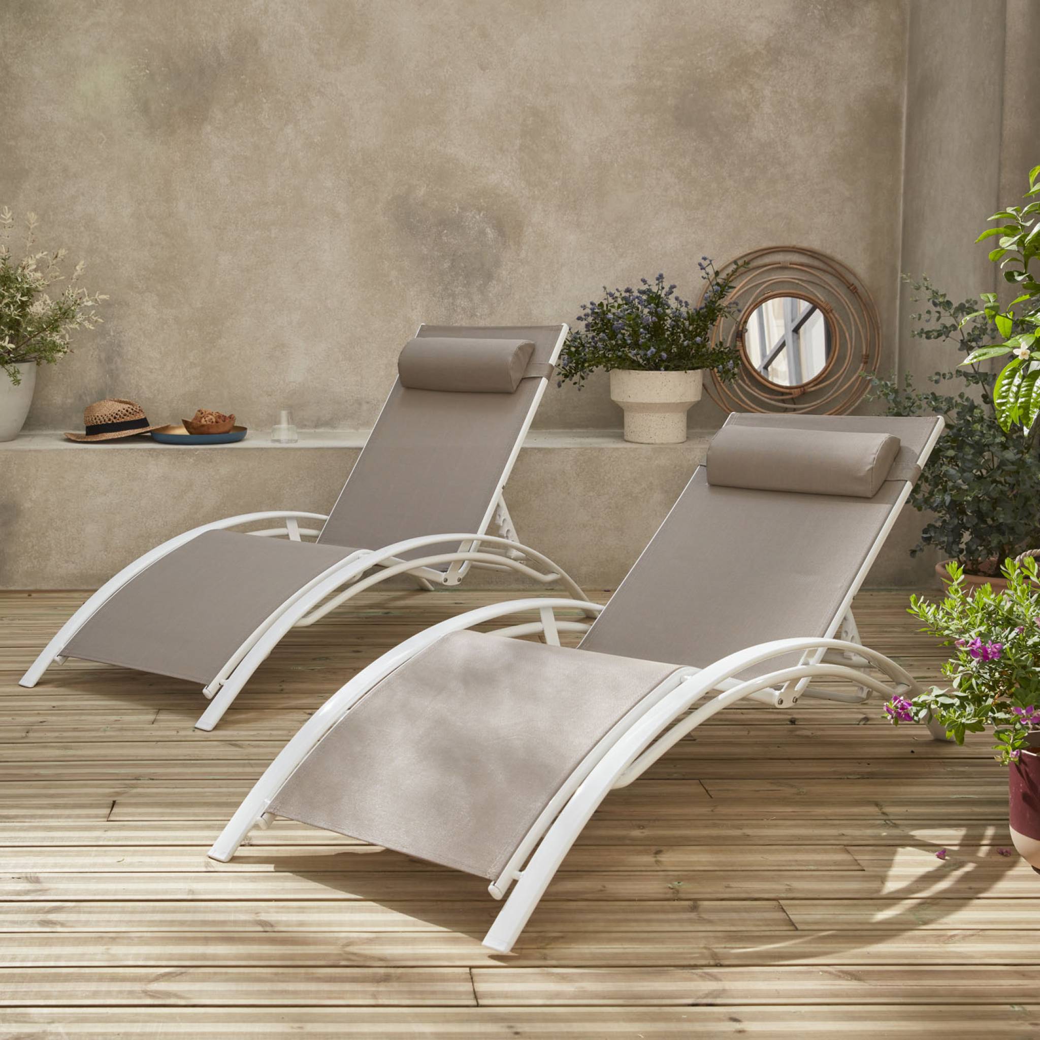 Duo de bains de soleil aluminium - Louisa Taupe - Transats aluminium et textilène LOUISA - 2