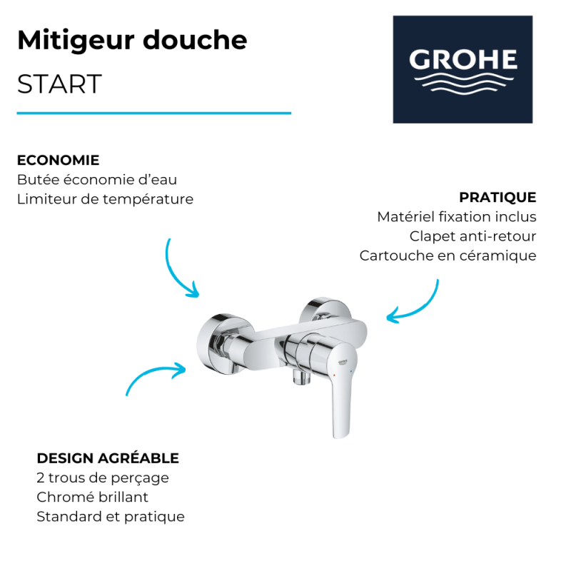 Miscelatore meccanico per doccia GROHE Quickfix Start 2021 con limitatore di flusso - 5