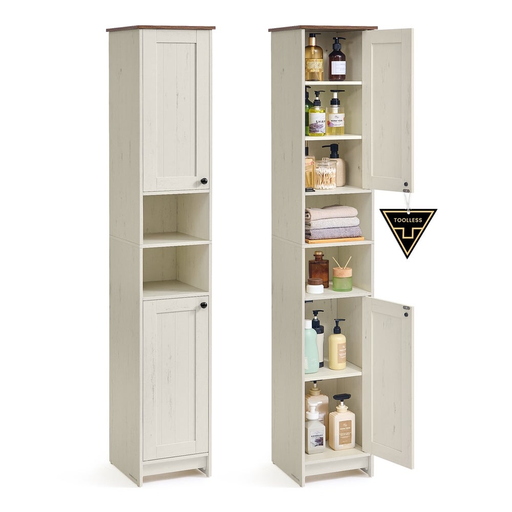Songmics Home Blanco Rústico Mueble De Baño Estrecho Con Estantes Ajustables, - Imagen 3