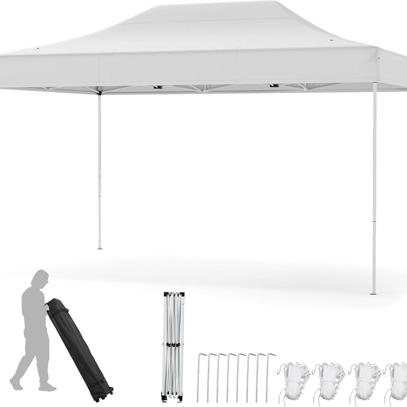 Altana Ogrodowa Zewnętrzna 445 x 300 cm, Składana Altana dla 10–12 Osób, Wodoodporna, o Regulowanej Wysokości 313/323/333 cm (3 x 4,45 m – Beżowa)