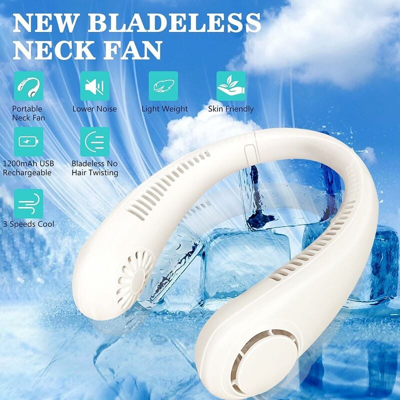 Ventilateur de Cou Portable Personnel, Mini Ventilateur Rechargeable USB Sans Lame Silencieux avec Flux d’air à 360°et 3 Vitesses, Ventilateur Suspend - 2