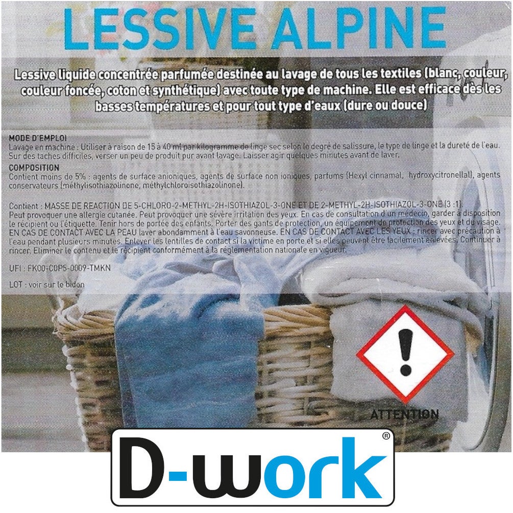 Lessive senteur Alpine en bidon de 5 litres (150 lavages) - D-Work - 4