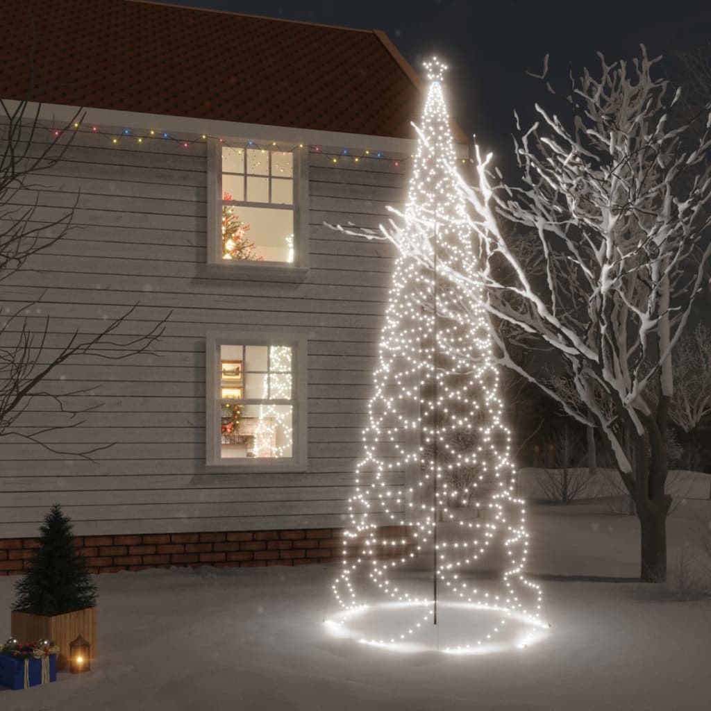 VidaXL Albero Di Natale A Cono Con Luci LED 200 LED Bianco Freddo - 70x180 Cm, 8 Effetti Luminosi, Con Stella, Base E Picchetti, Alimentazione USB