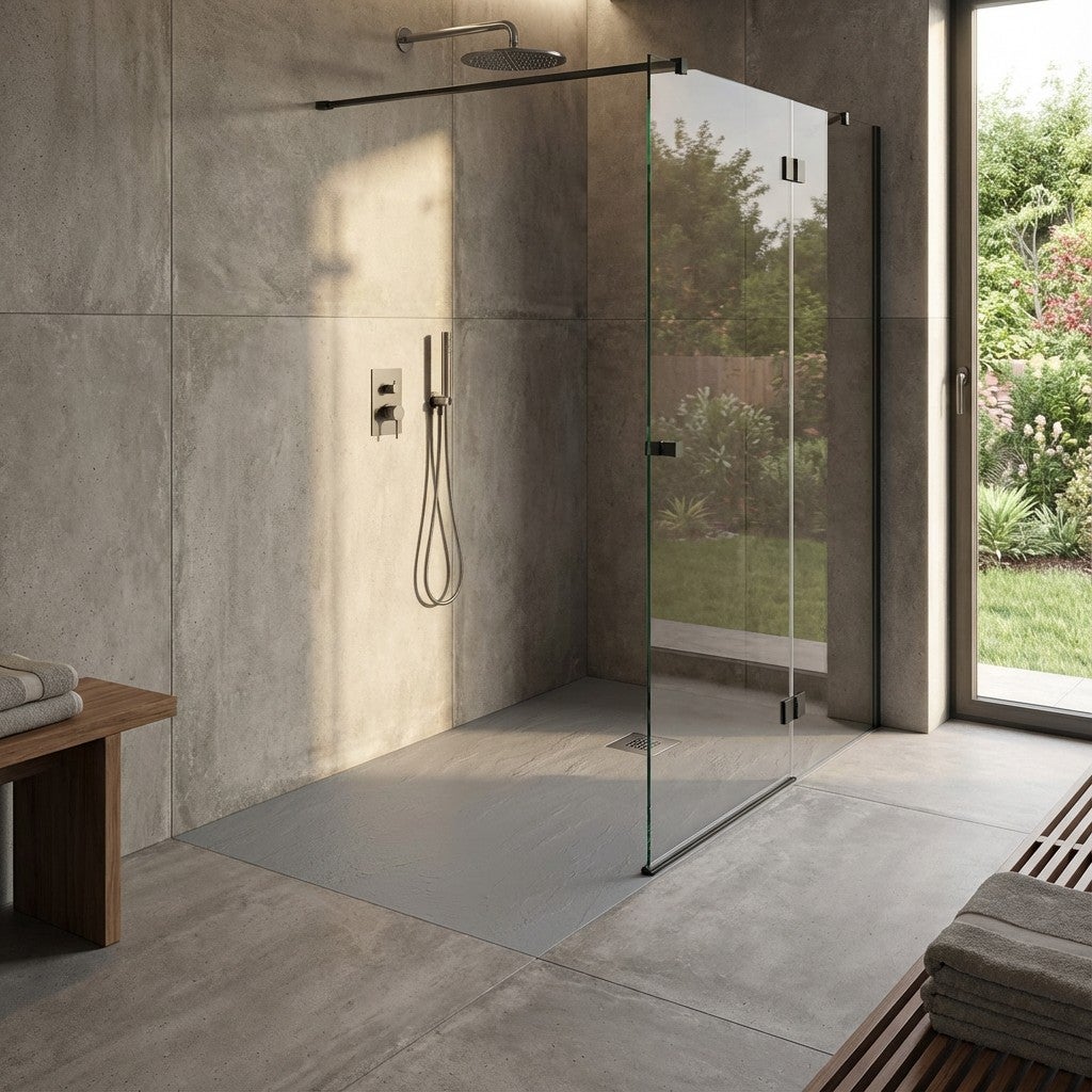 Receveur de douche en résine couleur ciment 70x160 cm avec grille et bonde - Showey - 2