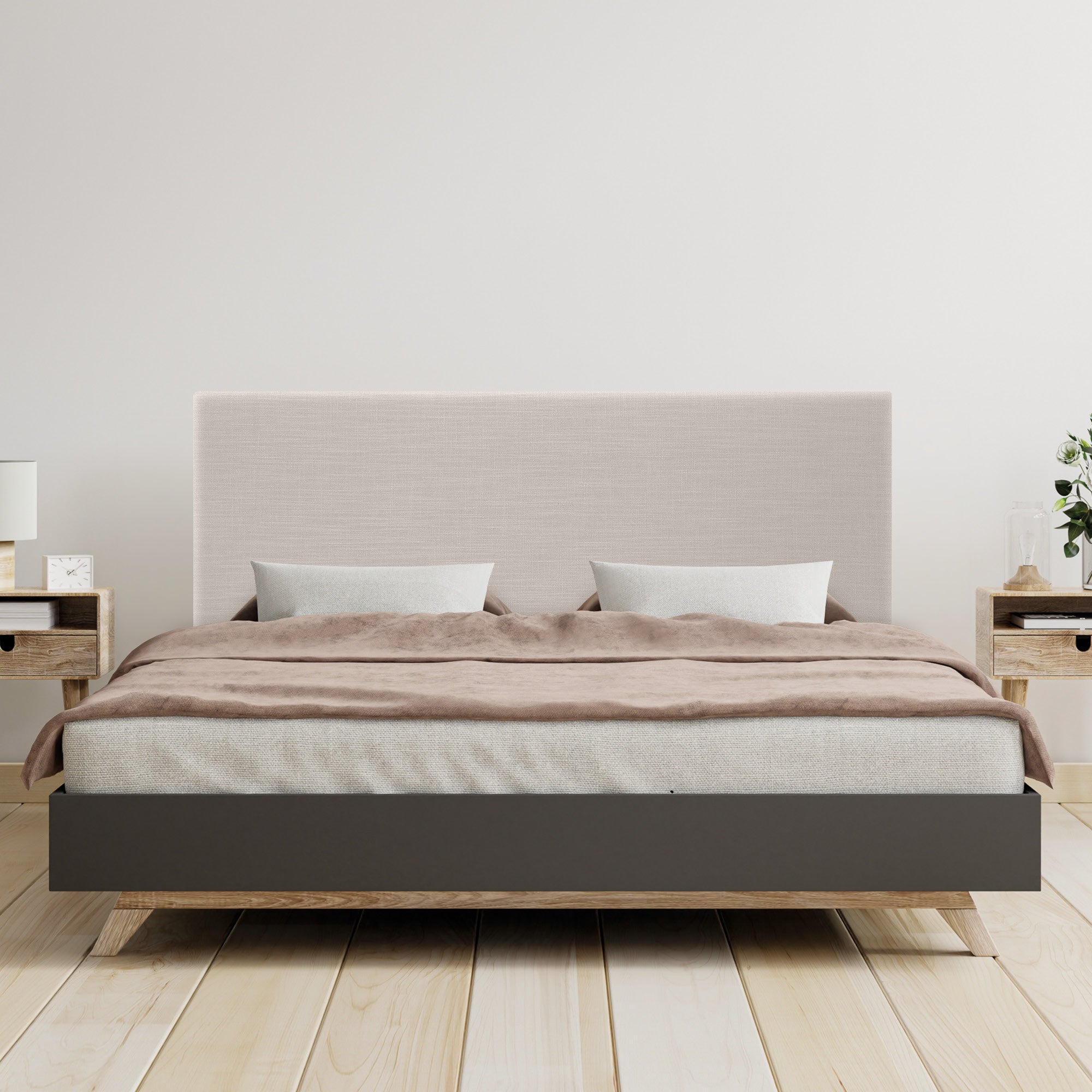 DHOME Cabecero de Lino Natural Liso Hasta el Suelo 150x120cm Camas 150 - Beige - 2