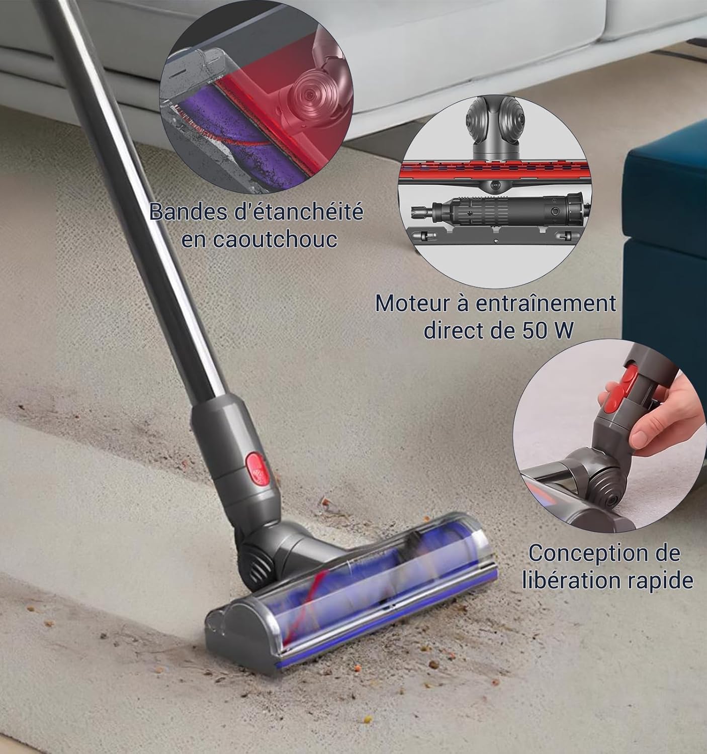 Tête de brosse pour aspirateurs Dyson V7, V8, V10, V11, V15 - Brosse turbine - Pièce de rechange - 4