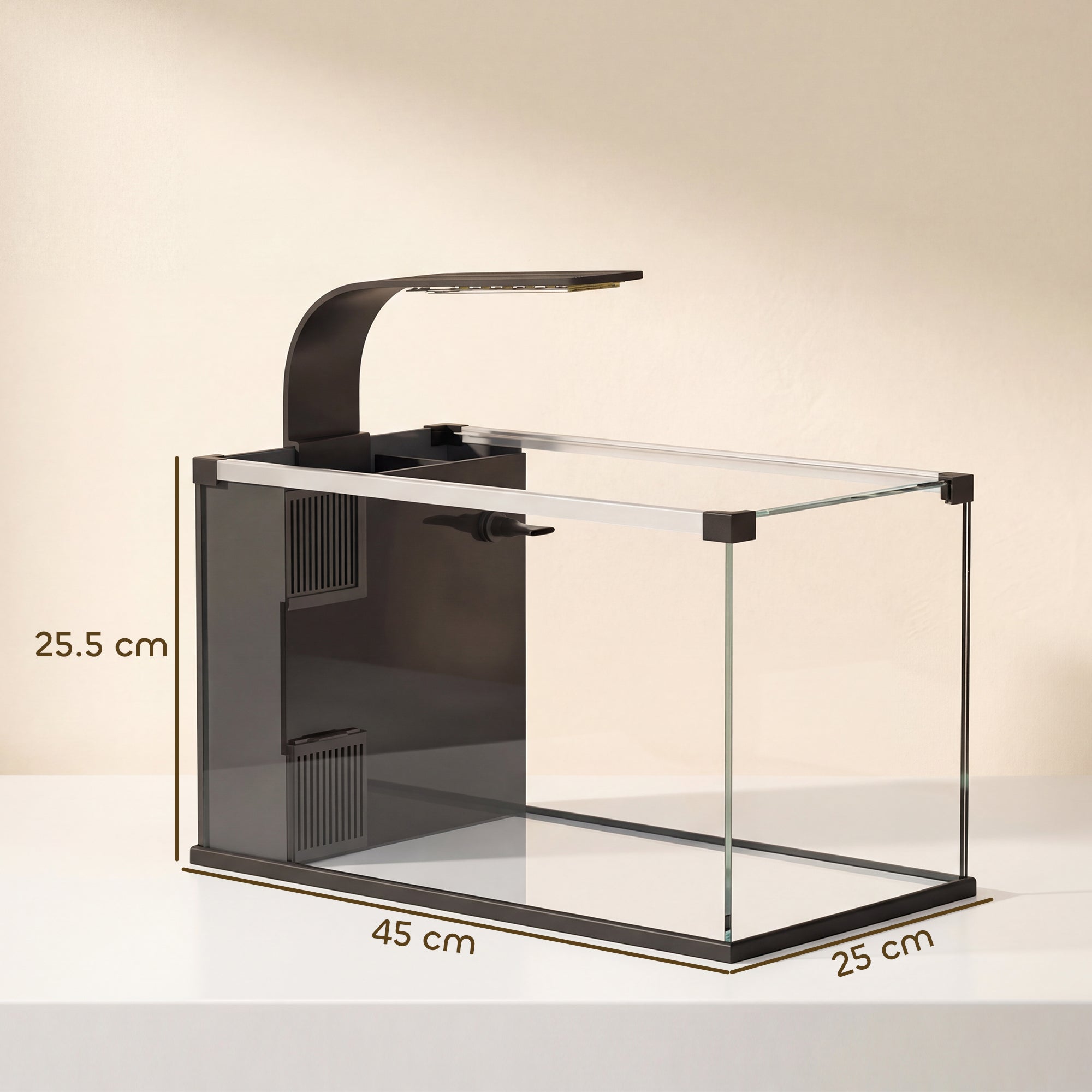 Acuario de vidrio templado de 24 litros con filtro, luz LED y bomba de agua. - 5