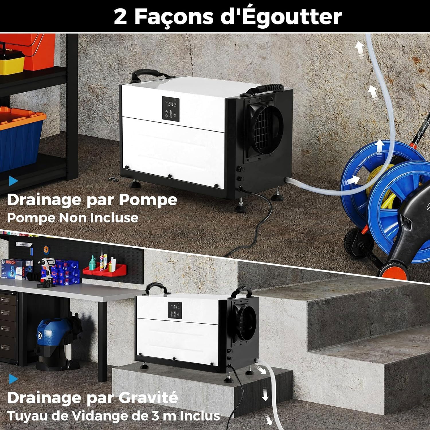 Déshumidificateur 73,5L/Jour, Débit d'air 403m³/h, Déshumidificateur d'air 20%-90% Humidité, 2 Modes Installation pour Zone 100㎡ (73,5L/Jour,Blanc) - 4