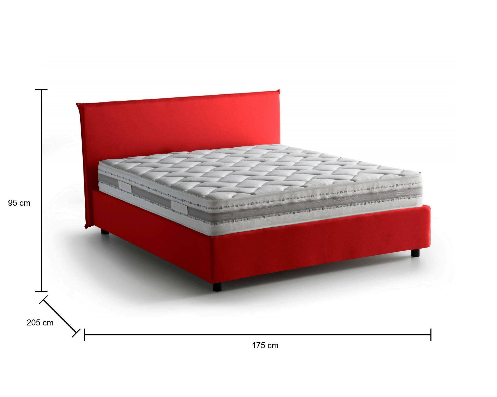 Lit double Bibiana, Lit coffre avec revêtement en tissu, 100% Made in Italy, Ouverture frontale, avec matelas 160x190 cm inclus, Rouge - 3