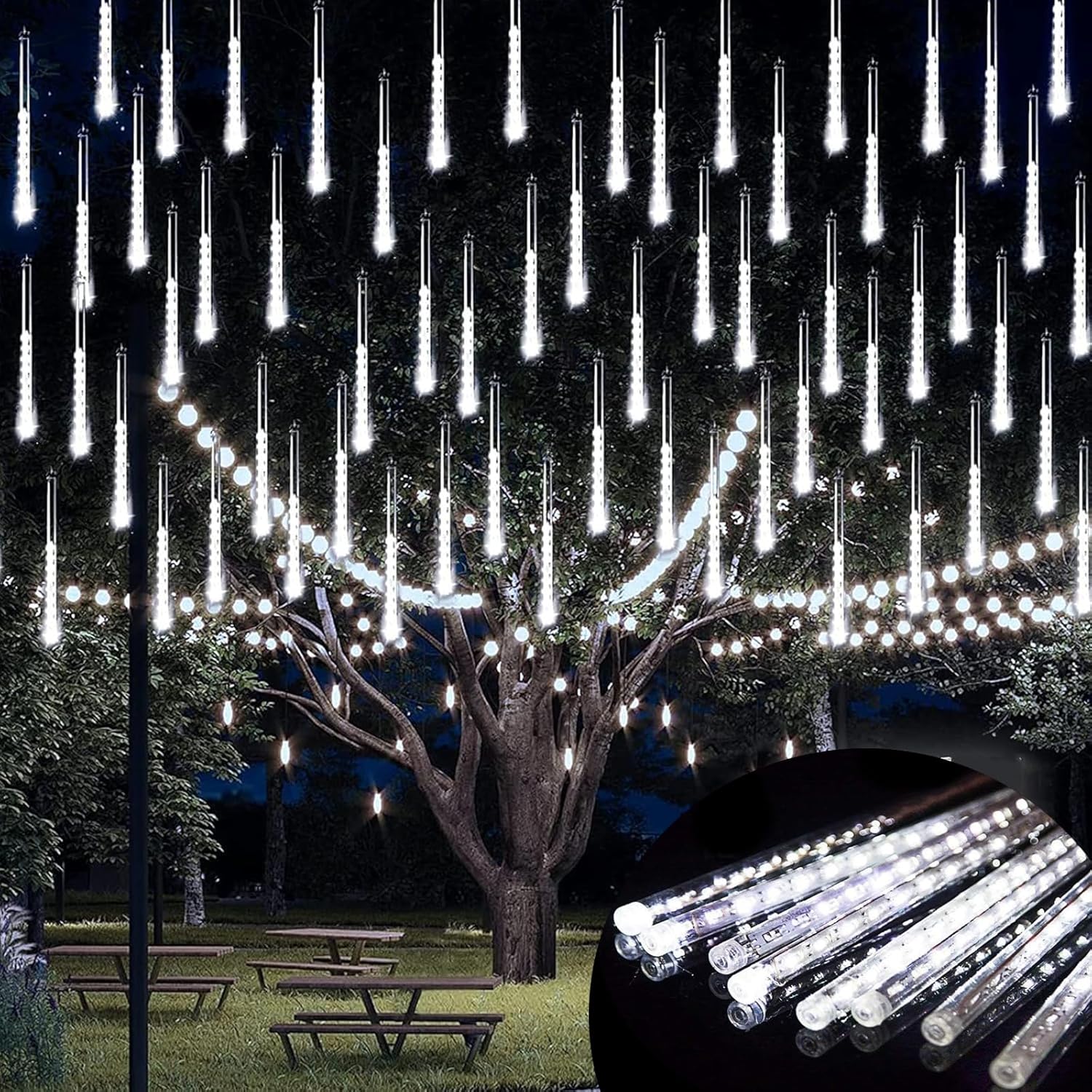 Lampki Deszcz Meteorów 30cm (8 Tub) – 192 Diody LED, IP55, Efekt Padającego Śniegu na Boże Narodzenie, Wesele, do Ogrodu