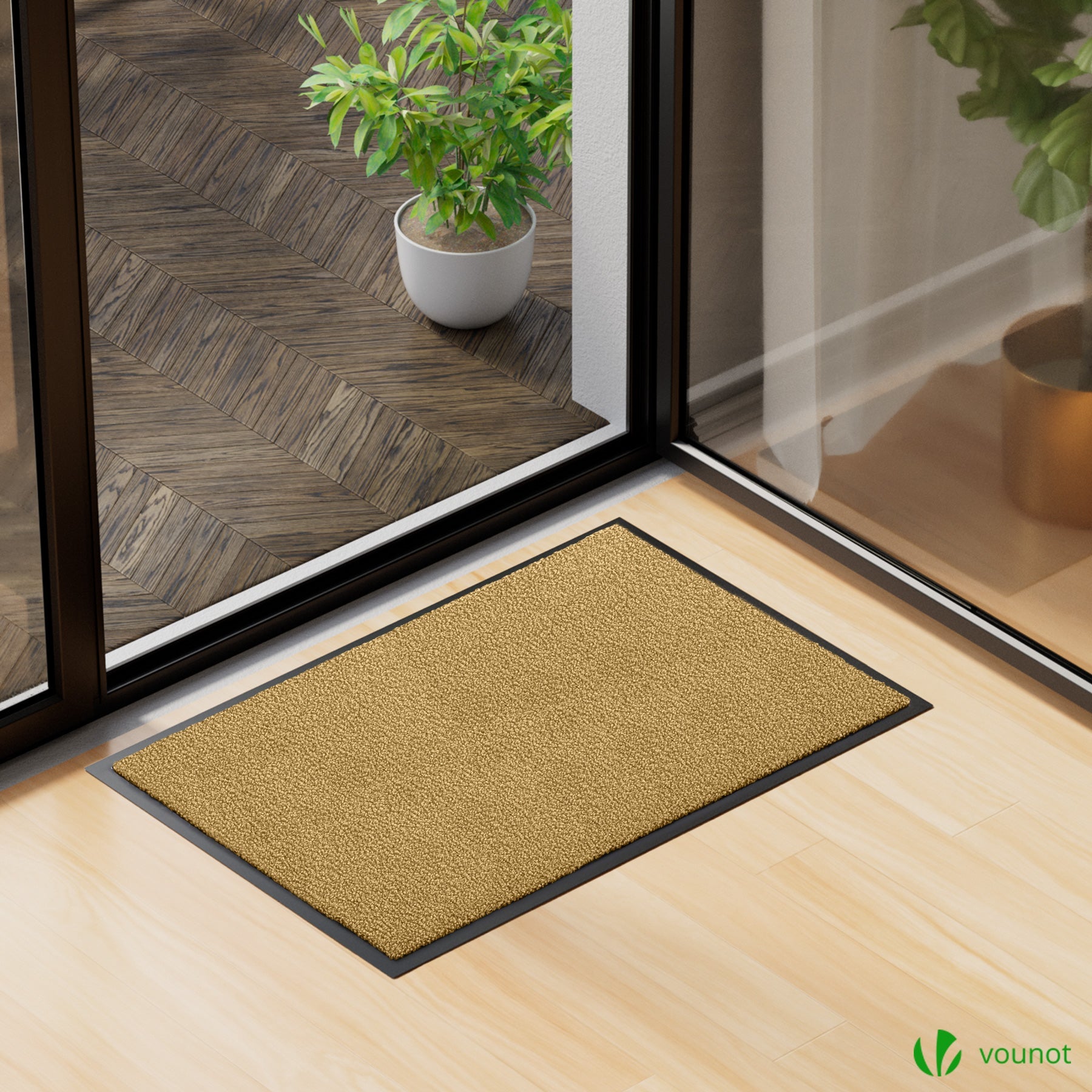 Tapis de porte paillasson d'entrée 60x90cm - antidérapant antipoussière imperméable lavable - beige - VOUNOT® - 2