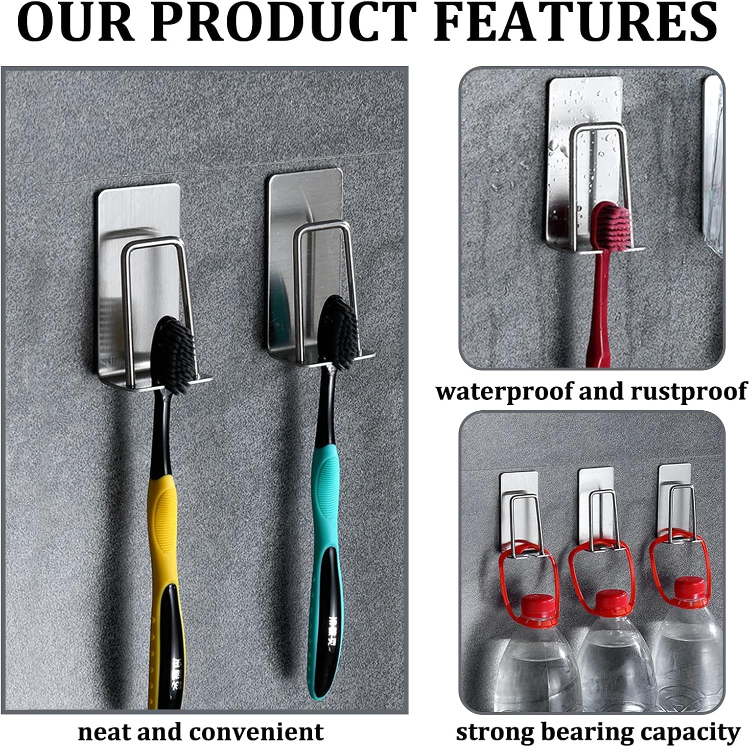 Lot de 2 Supports de Brosse à Dents 2 en 1 (Argent), Fixation Murale sans Perçage Gobelet Support de Brosse à Dents Autocollant Durable pour Le Placem - 2
