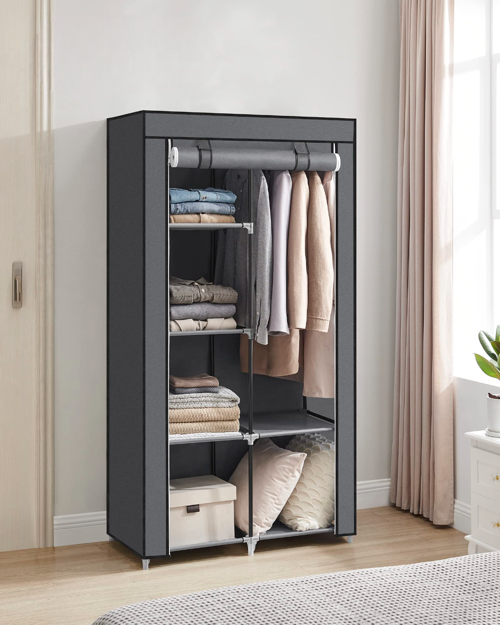 WOPPLXY 2 Pièces Etagere Suspendue, Etagere Suspendue Penderie Avec 4 Compartiments, Etageres Penderie Pliable Pour Armoires Et Étagères (Gris