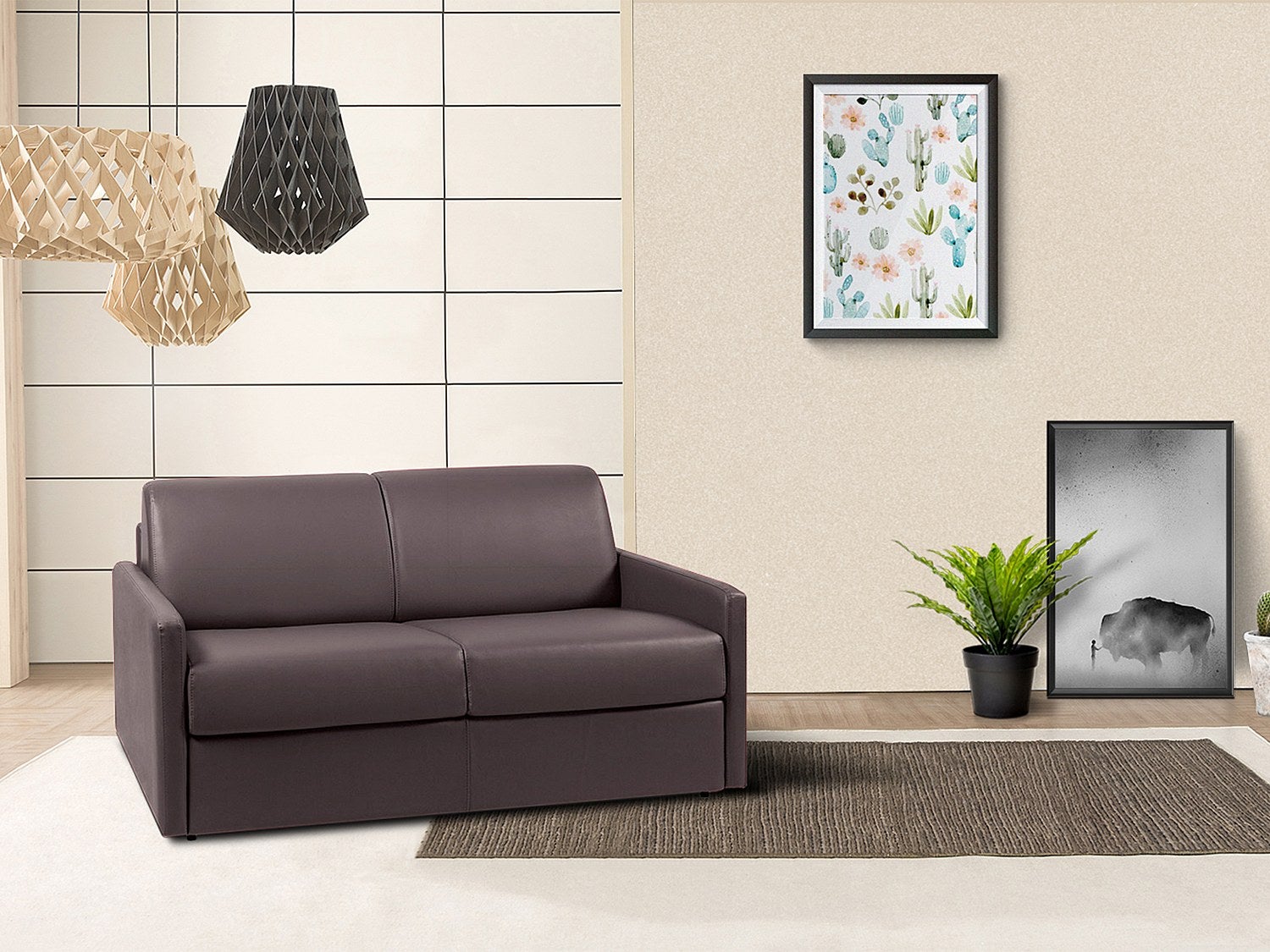 Canapé 3 places convertible express en simili marron - Couchage à lattes larges 140 cm - Matelas 18 cm CALIFE - 6