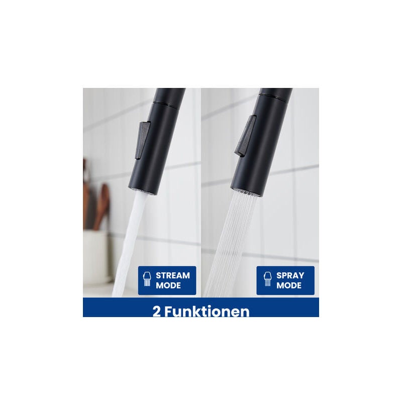 Mitigeur de Cuisine Noir avec Douchette Extractible 360° - Robinet Évier Acier Inoxydable 2 Modes d'Eau - Mitigeur Cuisine Moderne et Fonctionnel - 3