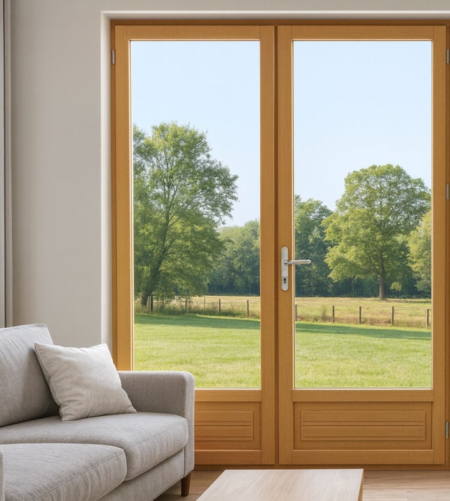 Porte Fenetre Bois 2 Vantaux H205 X L140 Cm Côte Tableau (poignée, Barillet Ref 01245f924) Gd Menuiseries