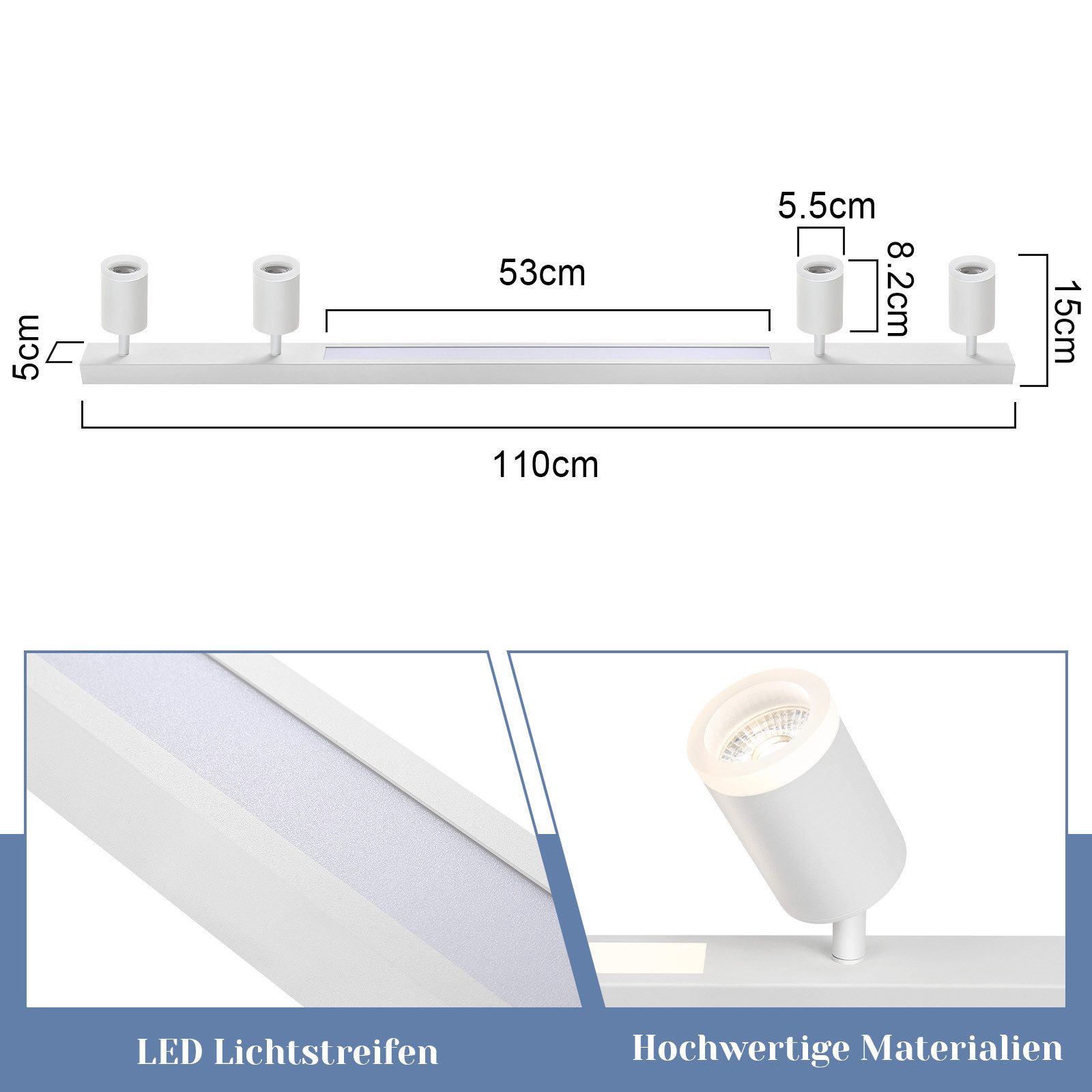 NETTLIFE Plafón LED 4 bombillas regulables 38W blanco con mando a distancia 3000K-6500K orientable 350° - 6