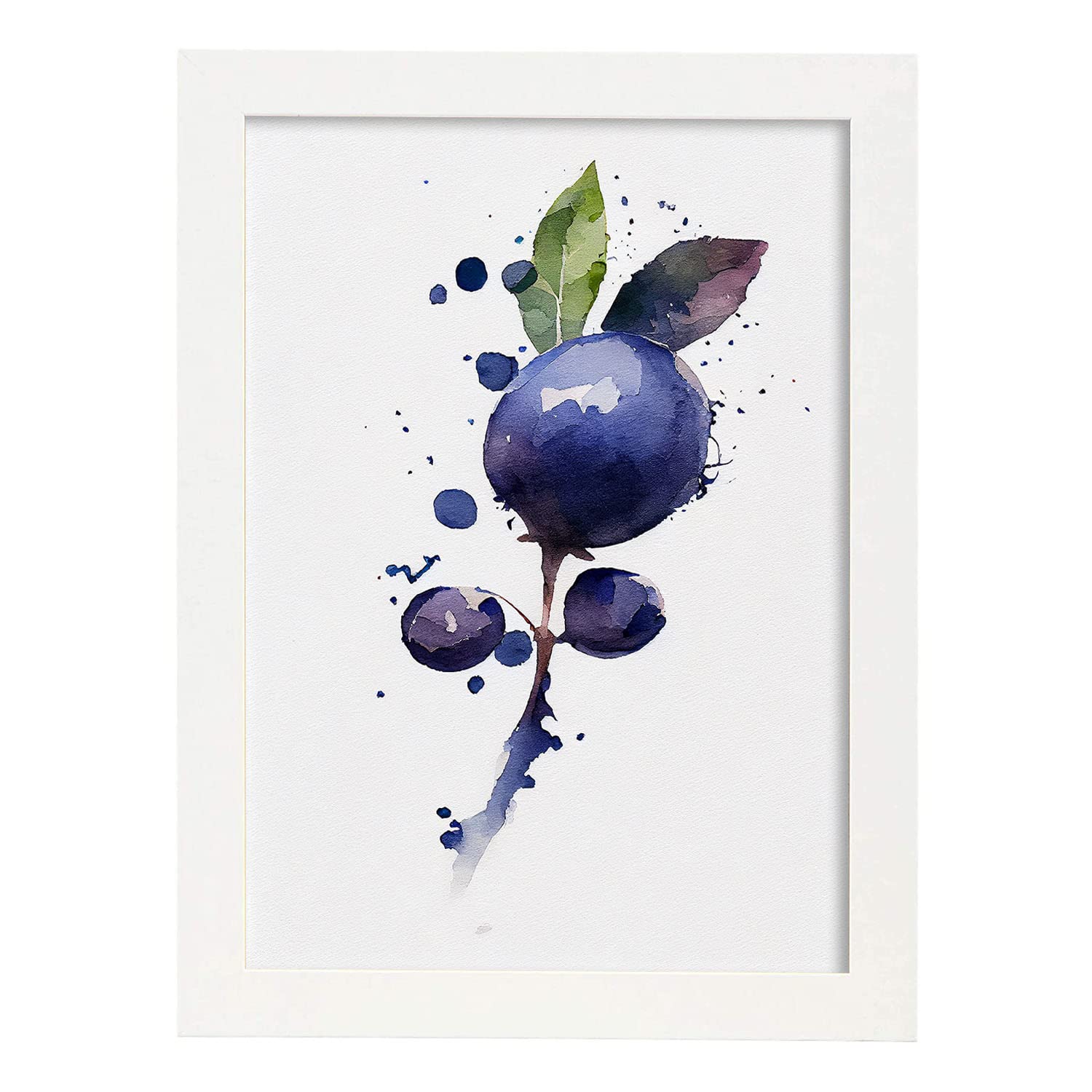 Nacnic poster de arándano a todo color ilustraciones de frutas verduras y comida sana en estilo acuarela y modelo 3 a3 con marco blancos