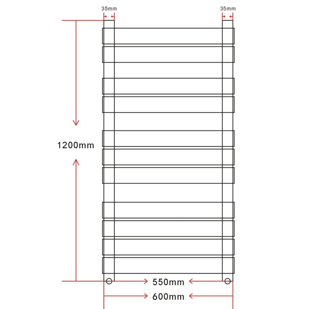 Radiateur Sèche-Serviettes Vertical Blanc 600x1200 mm – 11 Barres Acier, Haute Puissance Calorifique, Fixation Murale - 6