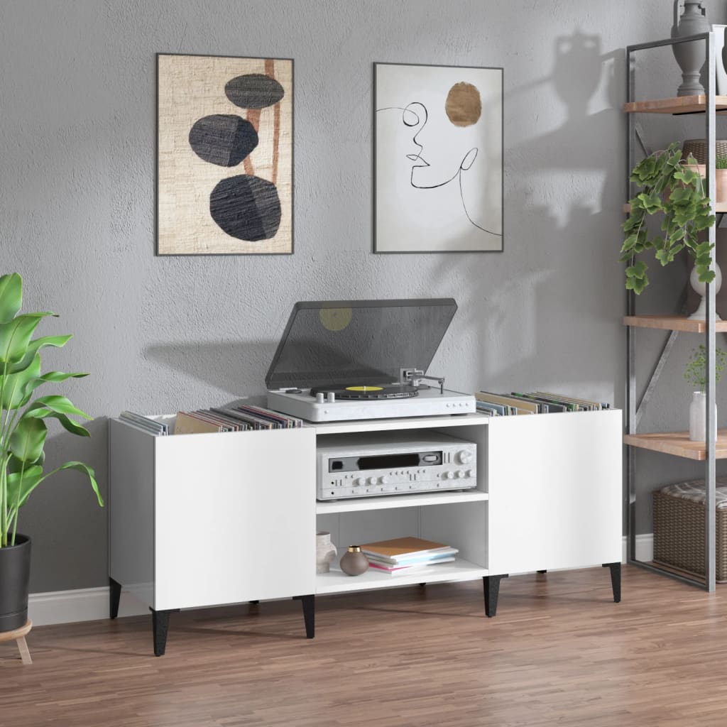 Mueble discos madera contrachapada brillo 121x38x48 cm