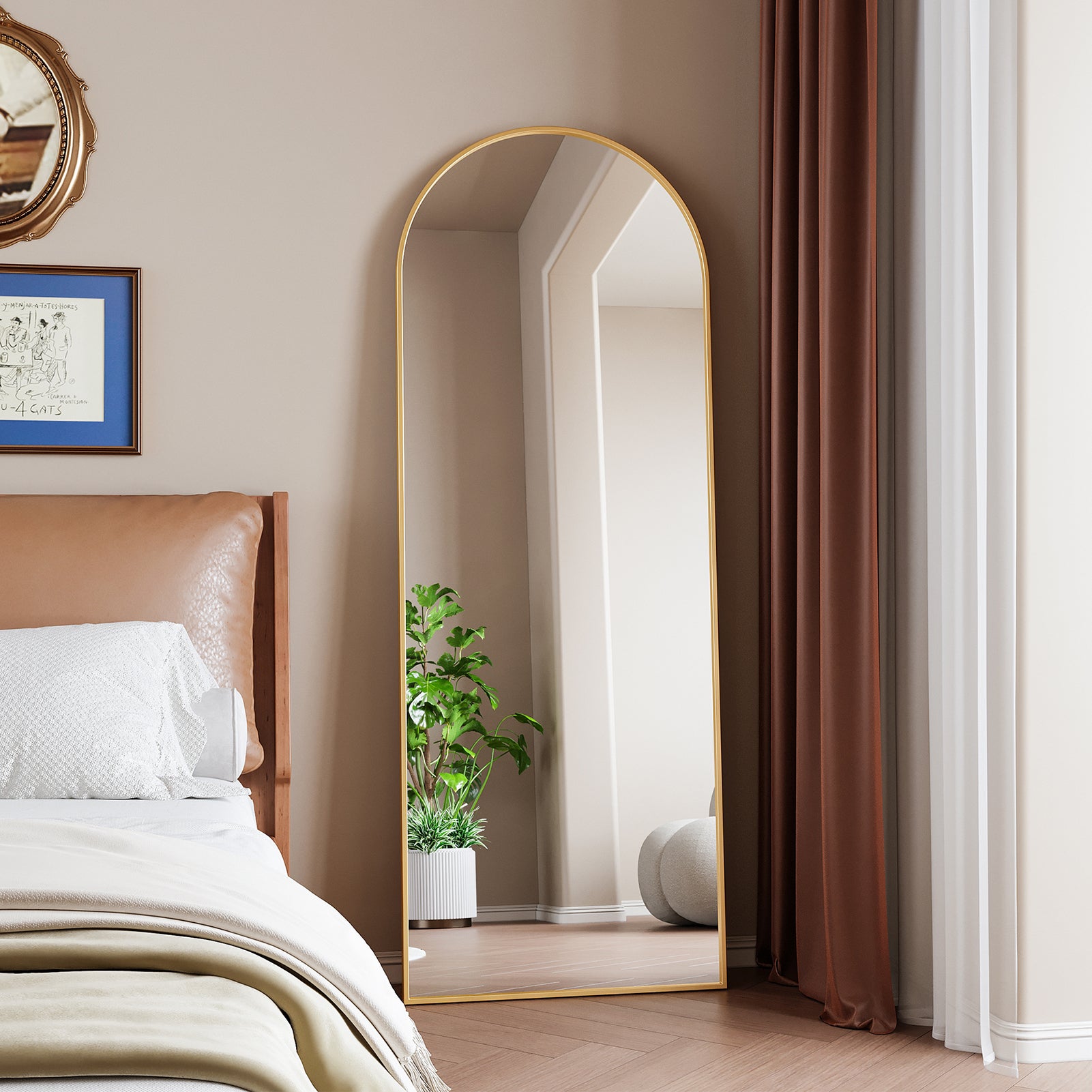 Specchio a figura intera ad arco, 162 x 53 cm, a figura intera, da parete, da terra, per soggiorno, oro - 2
