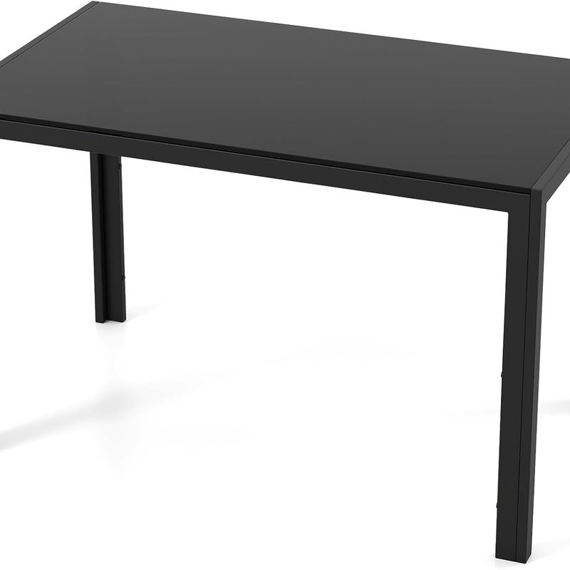 Prostokątny Stół do Jadalni, 120 x 70 x 75 cm, Solidne Metalowe Nogi i Blat ze Szkła Hartowanego, Nośność do 90 kg (Czarny)