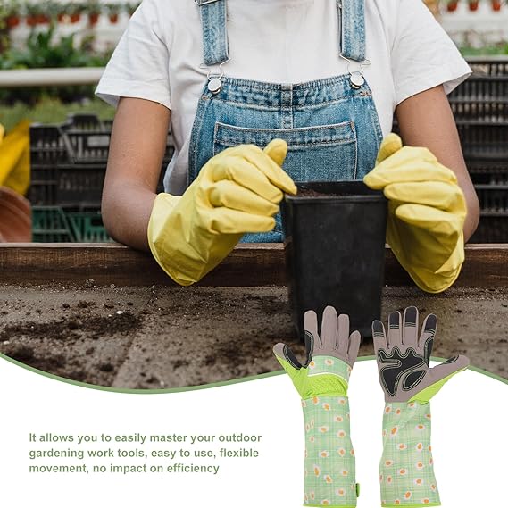 Gants de jardinage à manchette longue, résistants aux perforations et aux épines, en cuir PU vert, adaptés aux travaux de jardinage en extérieur - 6