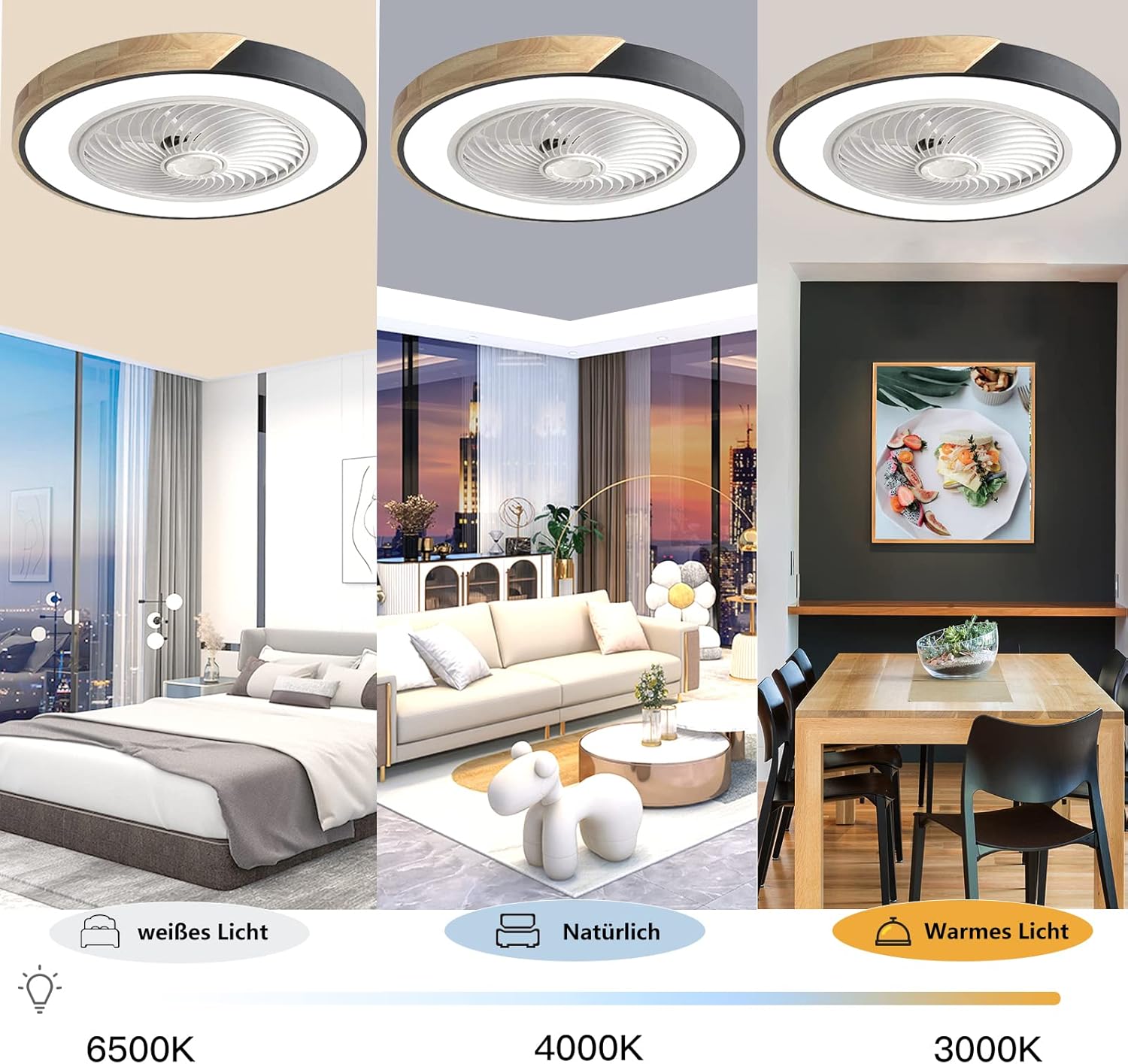 Lustre LED avec ventilateur télécommande ventilateur de plafond lumière invisible lustre silencieux adapté pour salle à manger salon chambre - 3